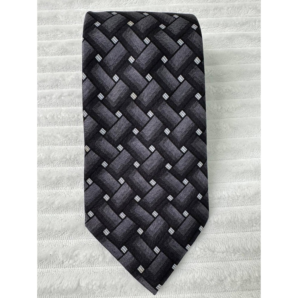 Carlos Devenezia Mens Silk Tie Black Grey Geometric Woven Hand Made RN103007